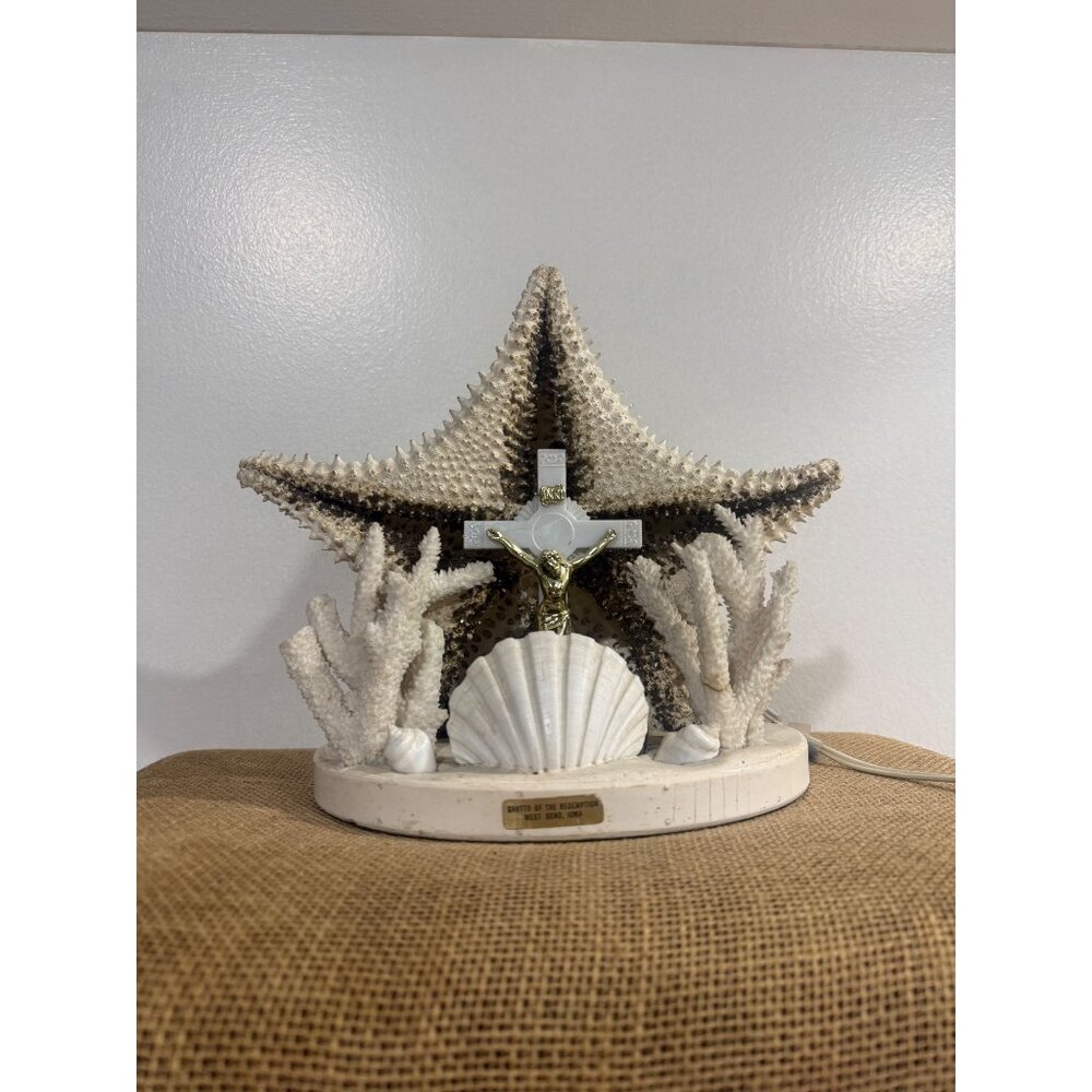 Vintage Shell Starfish Coral Crucifix light Grotto Of Redemption West Bend Iowa - Picture 2 of 16